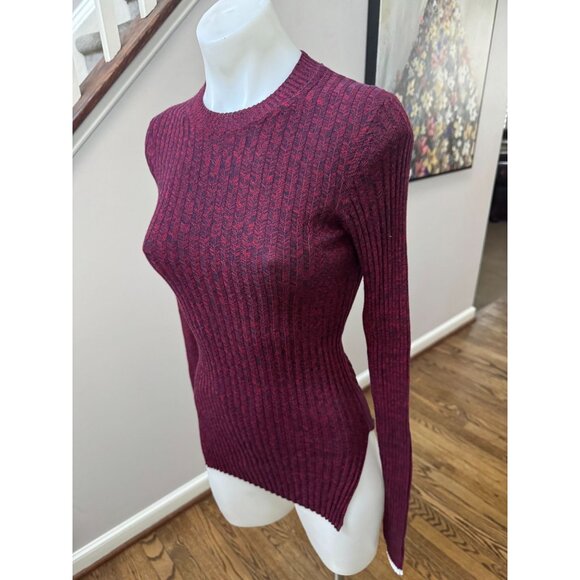 Celiné Ribbed Cotton Long Sleeve Sweater Top Burgundy Navy Size Small - Picture 5 of 7